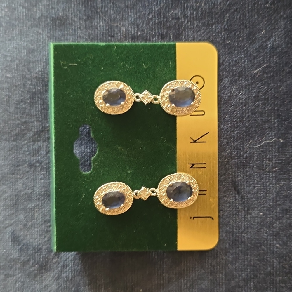 Silvertone blue and clear jewel earrings